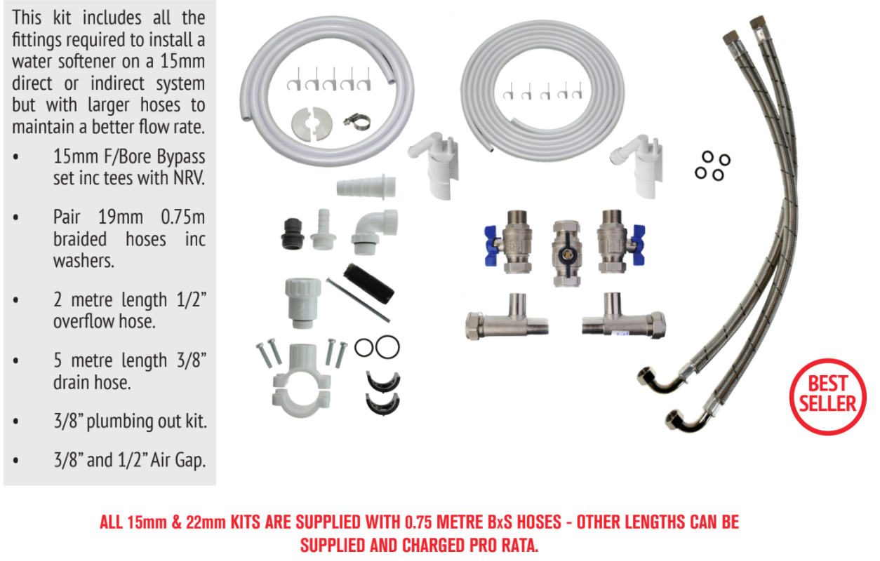 15mm (1/2”) Full Bore Installation Kit 19mm Braided Hoses